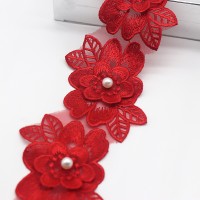 SZBUOJS Red Flower Trimming for Clothing – Elegant Embellishments for DIY Crafts, Dresses, and Accessories