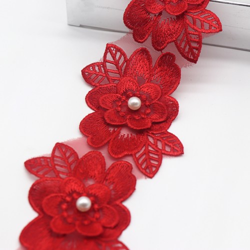 SZBUOJS Red Flower Trimming for Clothing – Elegant Embellishments for DIY Crafts, Dresses, and Accessories